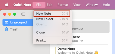 Main window File menu