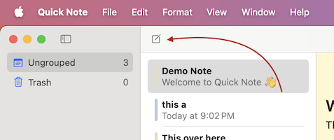 Main window new note toolbar