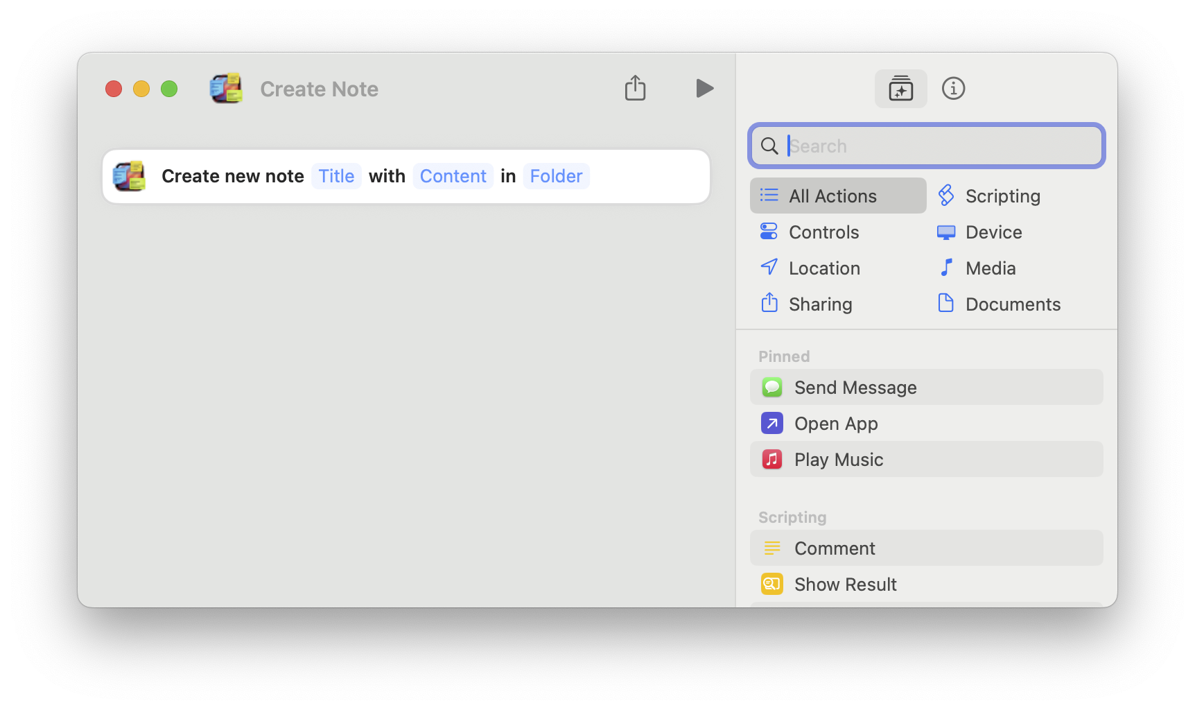 Shortcuts window